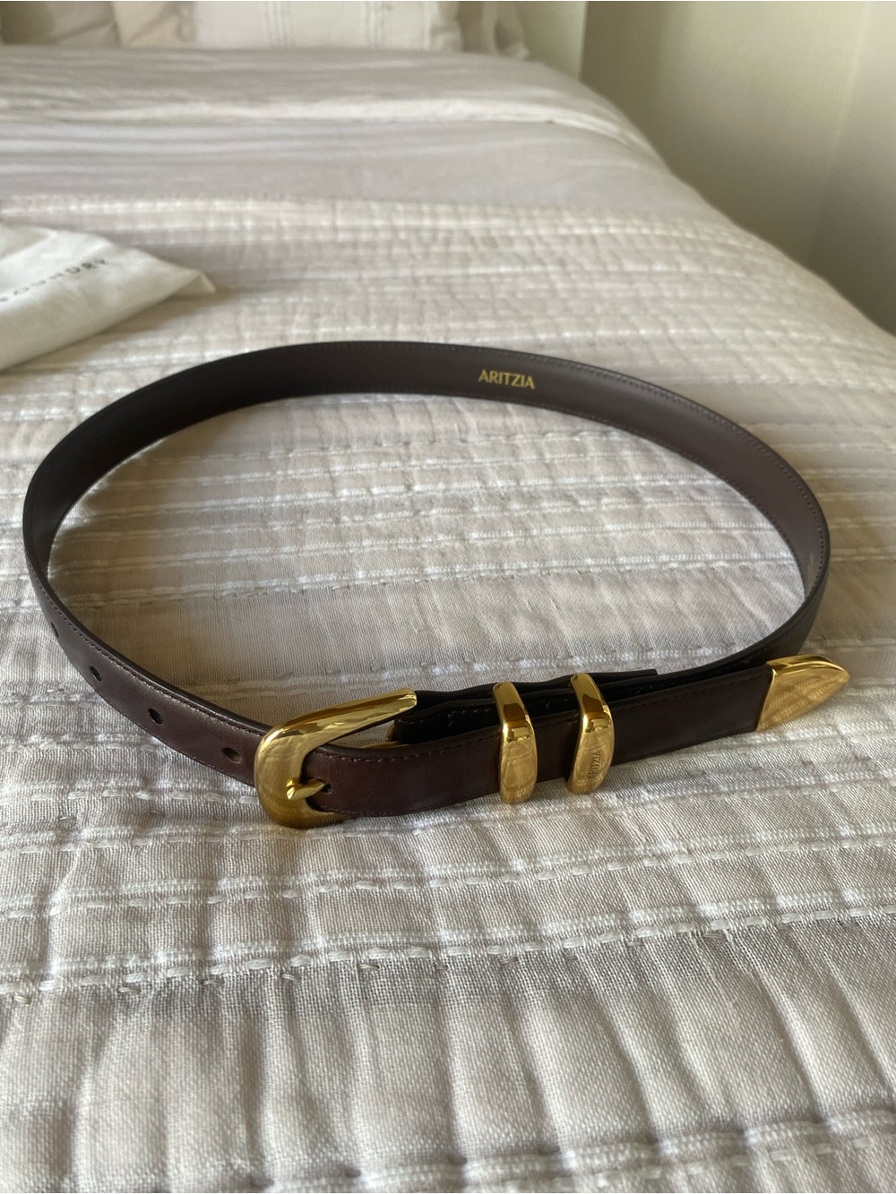 Aritzia Legendary Brass Leather Belt Dark Brown